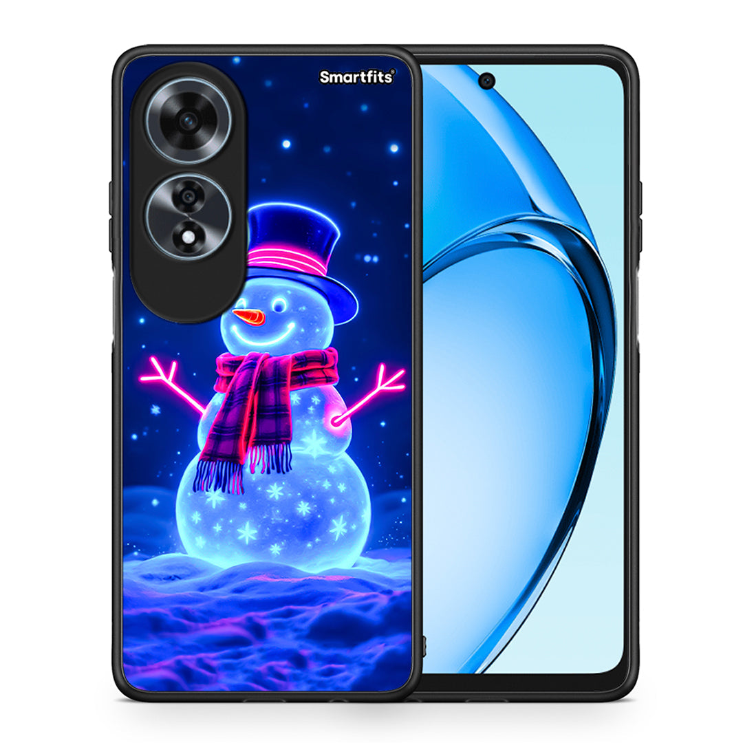 Θήκη Oppo A60 4G Christmas Neon Snowman από τη Smartfits με σχέδιο στο πίσω μέρος και μαύρο περίβλημα | Oppo A60 4G Christmas Neon Snowman case with colorful back and black bezels