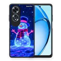 Thumbnail for Θήκη Oppo A60 4G Christmas Neon Snowman από τη Smartfits με σχέδιο στο πίσω μέρος και μαύρο περίβλημα | Oppo A60 4G Christmas Neon Snowman case with colorful back and black bezels