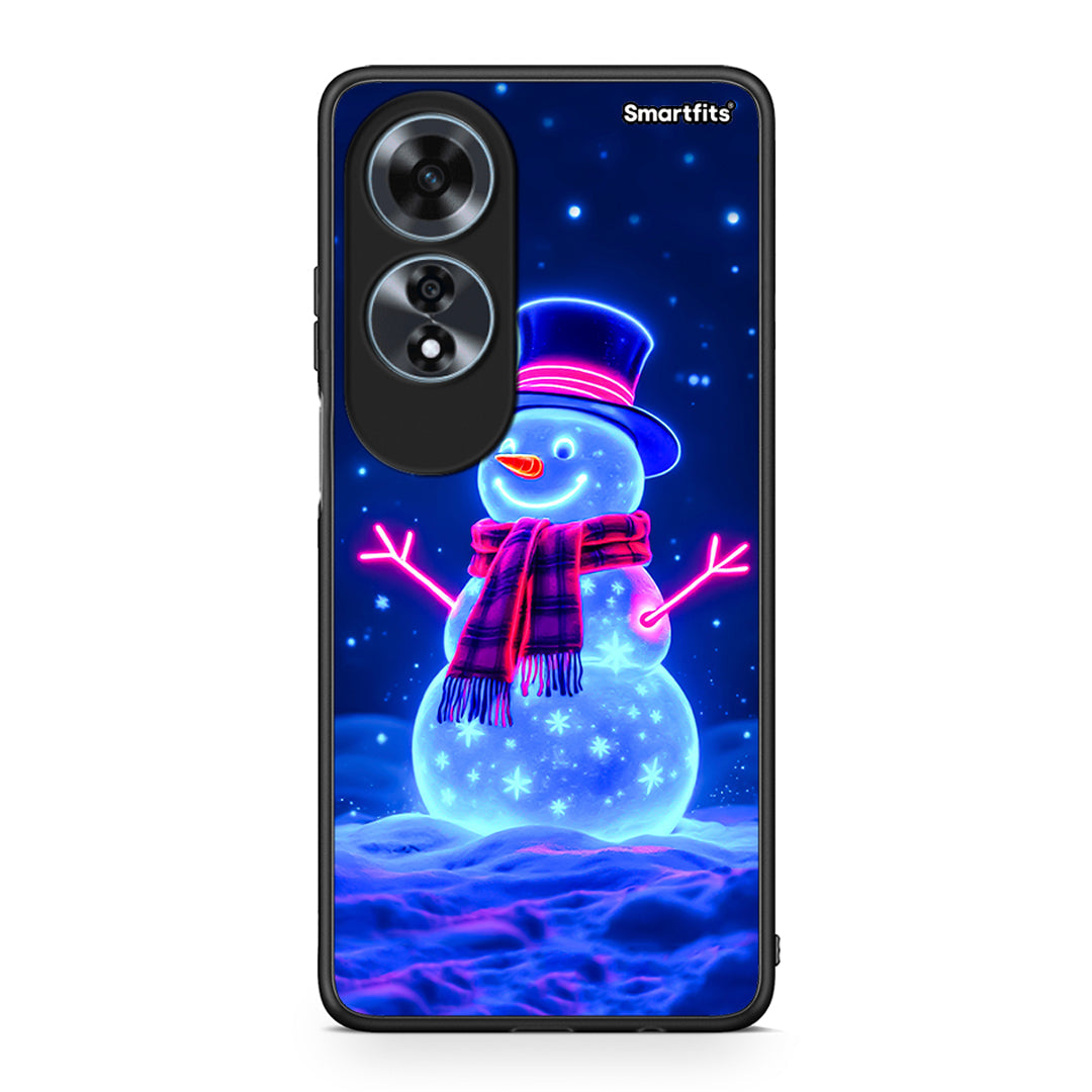 Oppo A60 4G Christmas Neon Snowman θήκη από τη Smartfits με σχέδιο στο πίσω μέρος και μαύρο περίβλημα | Smartphone case with colorful back and black bezels by Smartfits