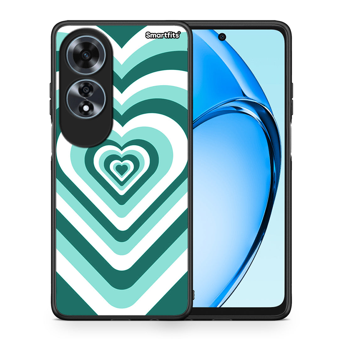 Θήκη Oppo A60 4G Green Hearts από τη Smartfits με σχέδιο στο πίσω μέρος και μαύρο περίβλημα | Oppo A60 4G Green Hearts case with colorful back and black bezels