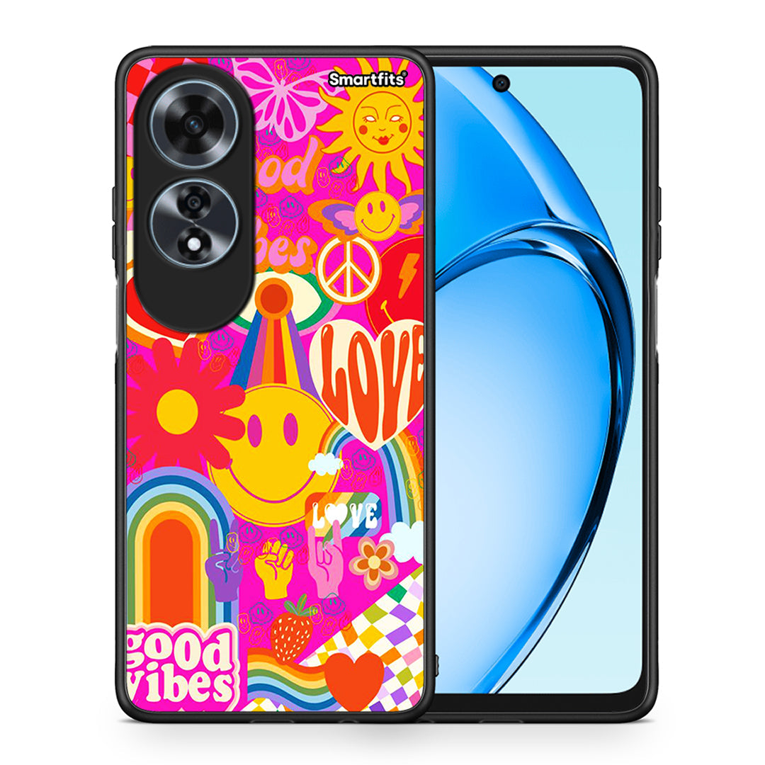 Θήκη Oppo A60 4G Hippie Love από τη Smartfits με σχέδιο στο πίσω μέρος και μαύρο περίβλημα | Oppo A60 4G Hippie Love case with colorful back and black bezels