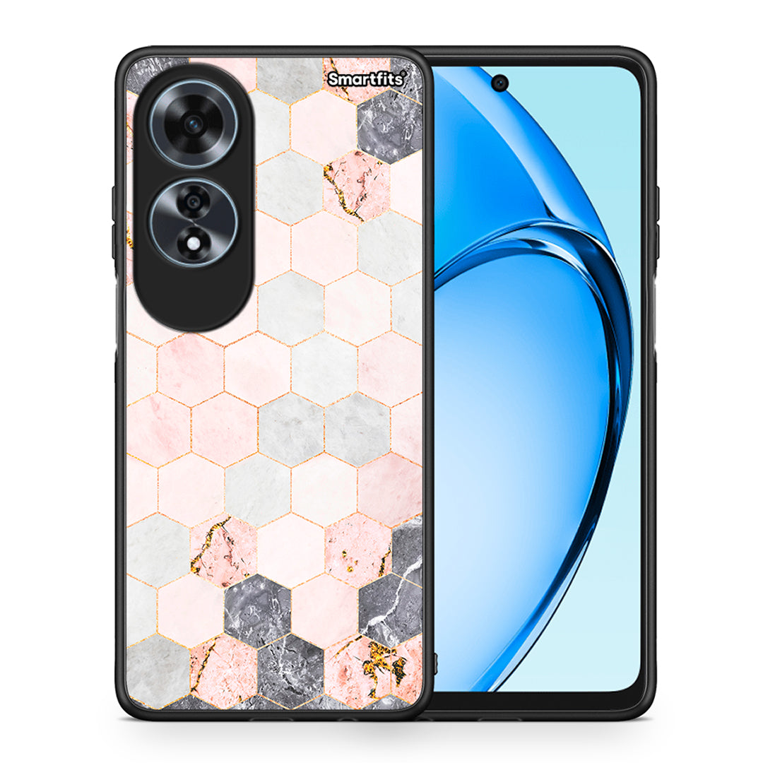 Θήκη Oppo A60 4G Hexagon Pink Marble από τη Smartfits με σχέδιο στο πίσω μέρος και μαύρο περίβλημα | Oppo A60 4G Hexagon Pink Marble case with colorful back and black bezels