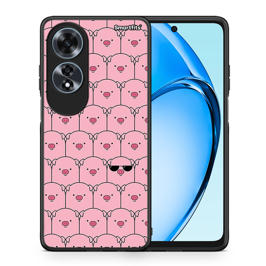 Θήκη Oppo A60 4G Pig Glasses από τη Smartfits με σχέδιο στο πίσω μέρος και μαύρο περίβλημα | Oppo A60 4G Pig Glasses case with colorful back and black bezels