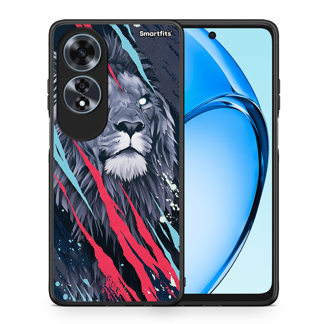 Θήκη Oppo A60 4G Lion Designer PopArt από τη Smartfits με σχέδιο στο πίσω μέρος και μαύρο περίβλημα | Oppo A60 4G Lion Designer PopArt case with colorful back and black bezels