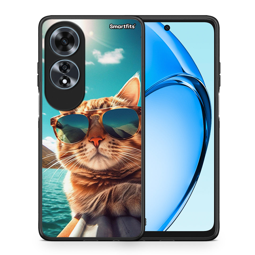 Θήκη Oppo A60 4G Summer Cat από τη Smartfits με σχέδιο στο πίσω μέρος και μαύρο περίβλημα | Oppo A60 4G Summer Cat case with colorful back and black bezels