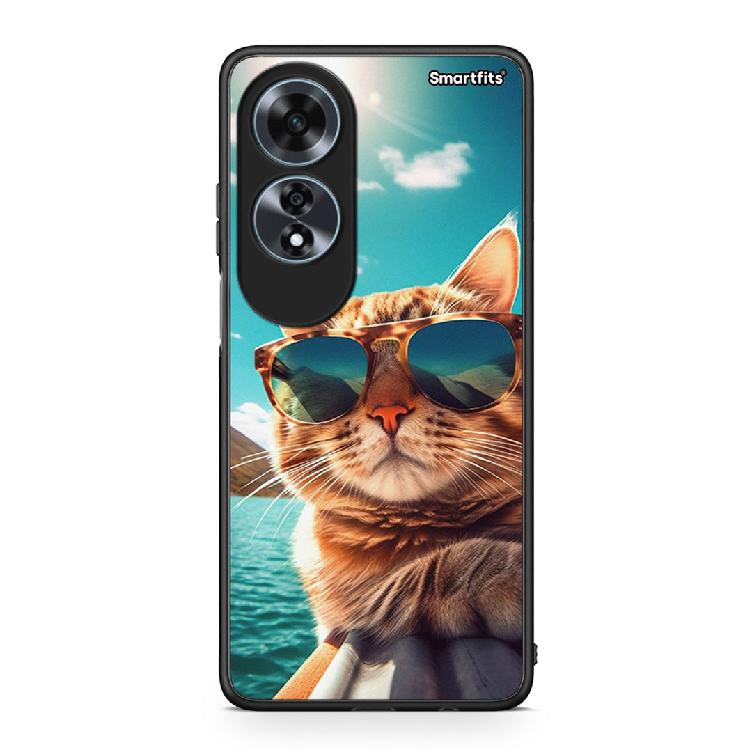 Oppo A60 4G Summer Cat θήκη από τη Smartfits με σχέδιο στο πίσω μέρος και μαύρο περίβλημα | Smartphone case with colorful back and black bezels by Smartfits