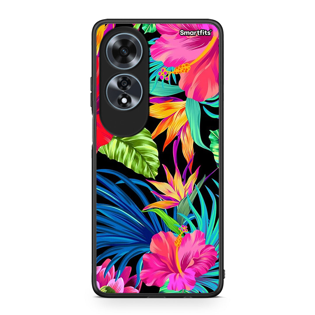 Oppo A60 4G Tropical Flowers θήκη από τη Smartfits με σχέδιο στο πίσω μέρος και μαύρο περίβλημα | Smartphone case with colorful back and black bezels by Smartfits