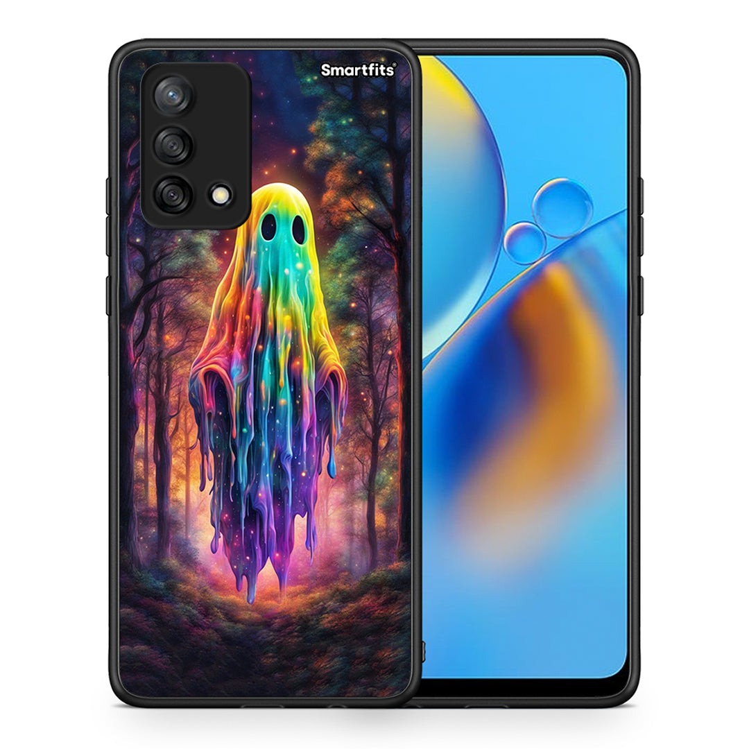 Θήκη Oppo A74 4G Halloween Ghost από τη Smartfits με σχέδιο στο πίσω μέρος και μαύρο περίβλημα | Oppo A74 4G Halloween Ghost case with colorful back and black bezels