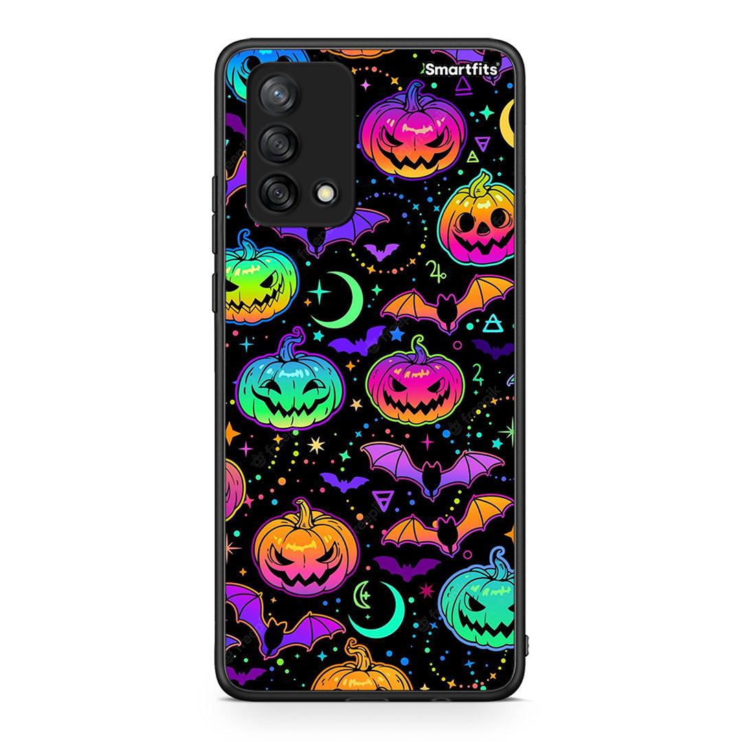 Oppo A74 4G Neon Halloween θήκη από τη Smartfits με σχέδιο στο πίσω μέρος και μαύρο περίβλημα | Smartphone case with colorful back and black bezels by Smartfits