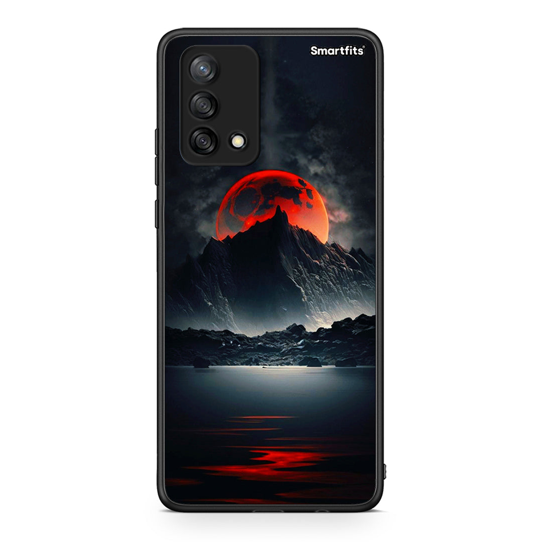 Oppo A74 4G Red Full Moon θήκη από τη Smartfits με σχέδιο στο πίσω μέρος και μαύρο περίβλημα | Smartphone case with colorful back and black bezels by Smartfits