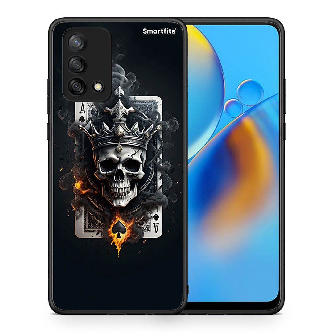 Θήκη Oppo A74 4G Skull King Ace από τη Smartfits με σχέδιο στο πίσω μέρος και μαύρο περίβλημα | Oppo A74 4G Skull King Ace case with colorful back and black bezels