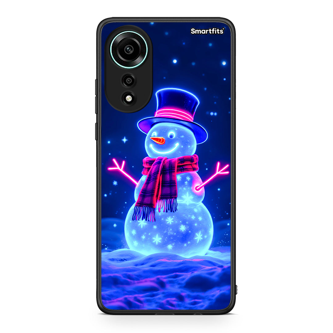 Oppo A78 4G Christmas Neon Snowman θήκη από τη Smartfits με σχέδιο στο πίσω μέρος και μαύρο περίβλημα | Smartphone case with colorful back and black bezels by Smartfits