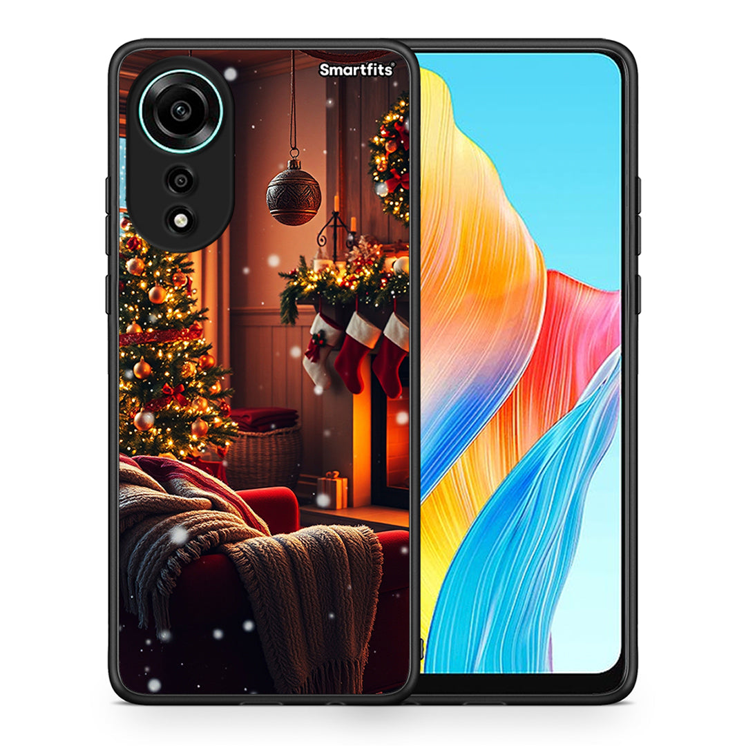 Θήκη Oppo A78 4G Home For Christmas από τη Smartfits με σχέδιο στο πίσω μέρος και μαύρο περίβλημα | Oppo A78 4G Home For Christmas case with colorful back and black bezels