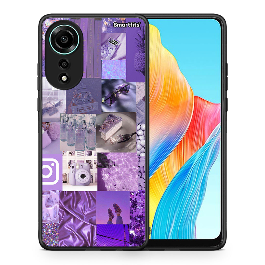 Θήκη Oppo A78 4G Purple Aesthetic Collage από τη Smartfits με σχέδιο στο πίσω μέρος και μαύρο περίβλημα | Oppo A78 4G Purple Aesthetic Collage case with colorful back and black bezels