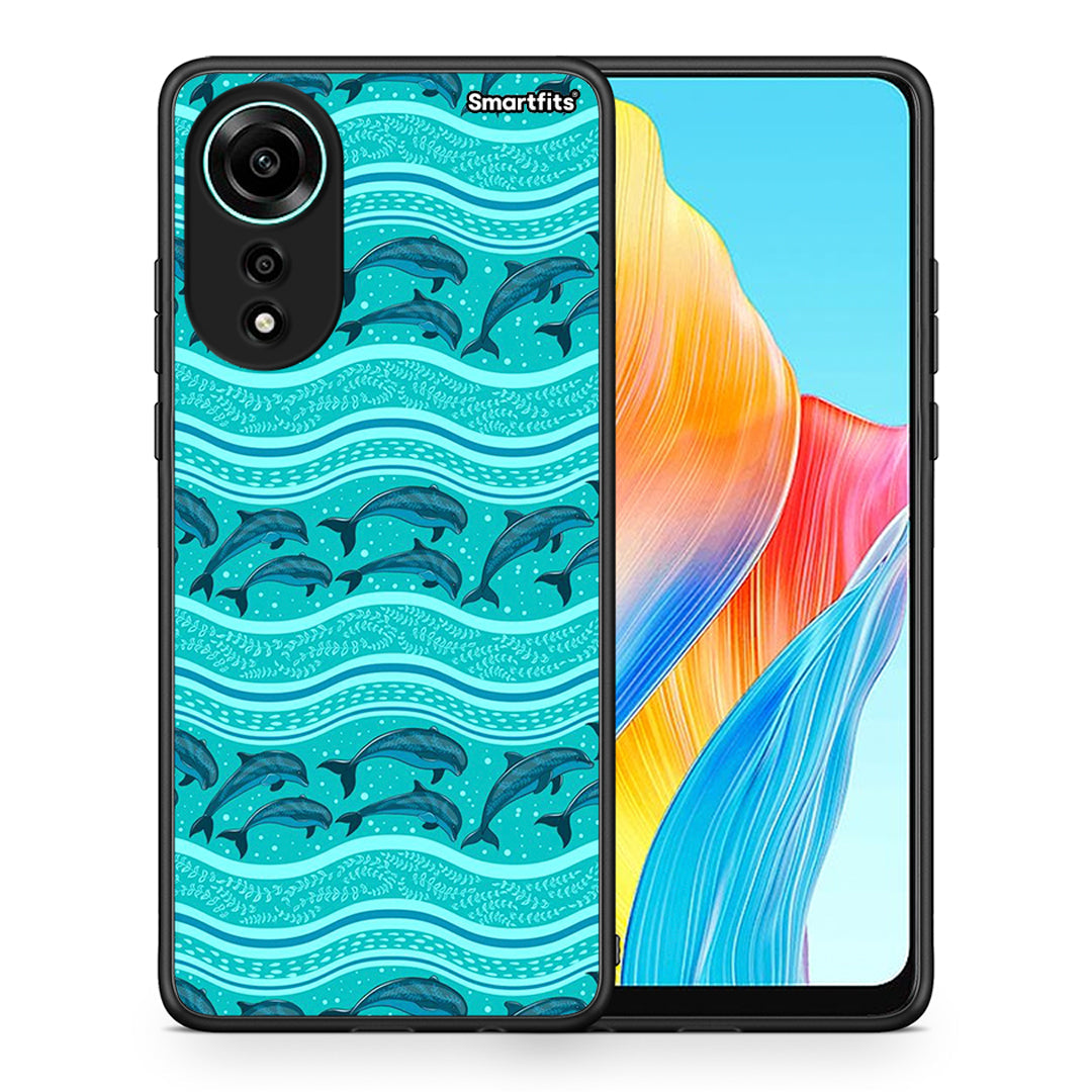 Θήκη Oppo A78 4G Swimming Dolphins από τη Smartfits με σχέδιο στο πίσω μέρος και μαύρο περίβλημα | Oppo A78 4G Swimming Dolphins case with colorful back and black bezels