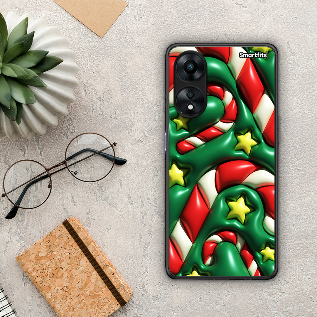 Θήκη Oppo A78 Christmas Bubbles από τη Smartfits με σχέδιο στο πίσω μέρος και μαύρο περίβλημα | Oppo A78 Christmas Bubbles Case with Colorful Back and Black Bezels