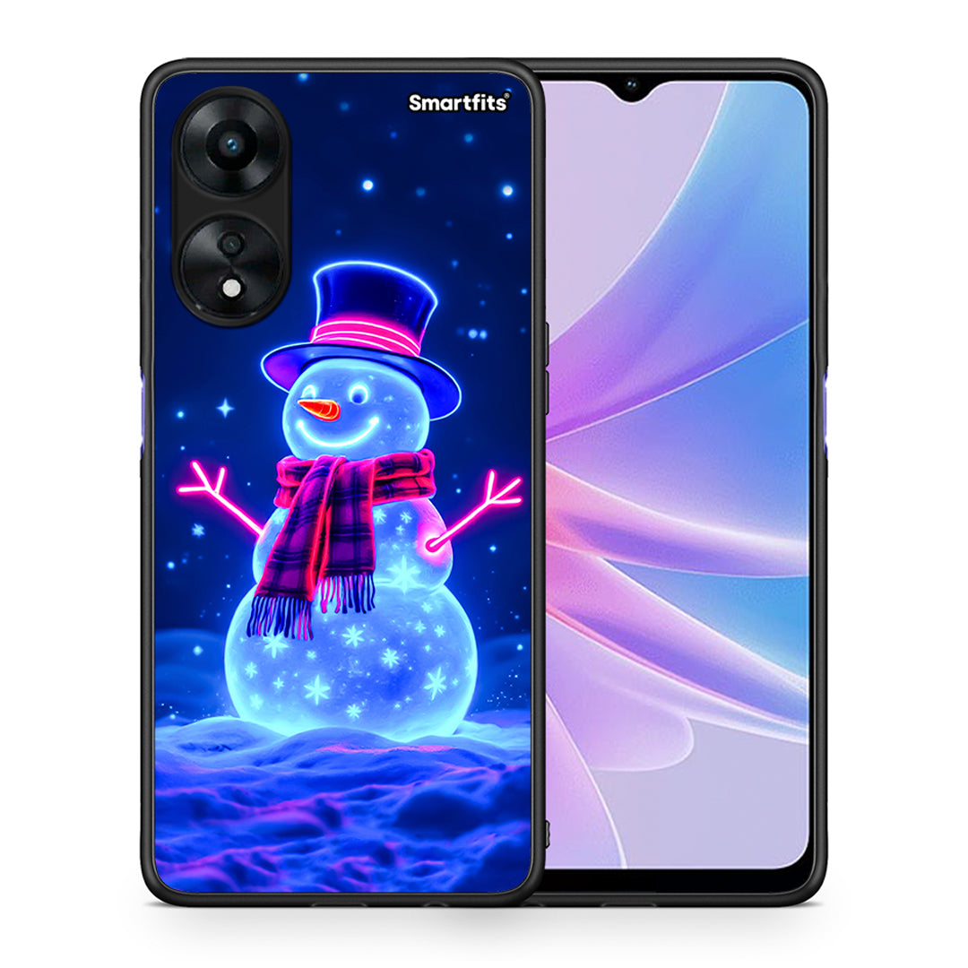 Θήκη Oppo A78 Christmas Neon Snowman από τη Smartfits με σχέδιο στο πίσω μέρος και μαύρο περίβλημα | Oppo A78 Christmas Neon Snowman Case with Colorful Back and Black Bezels