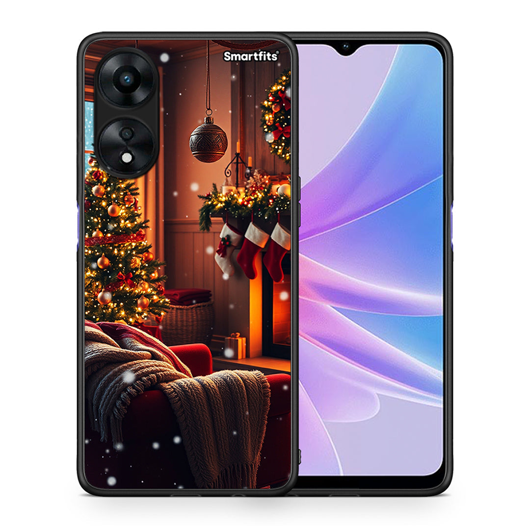 Θήκη Oppo A78 Home For Christmas από τη Smartfits με σχέδιο στο πίσω μέρος και μαύρο περίβλημα | Oppo A78 Home For Christmas Case with Colorful Back and Black Bezels