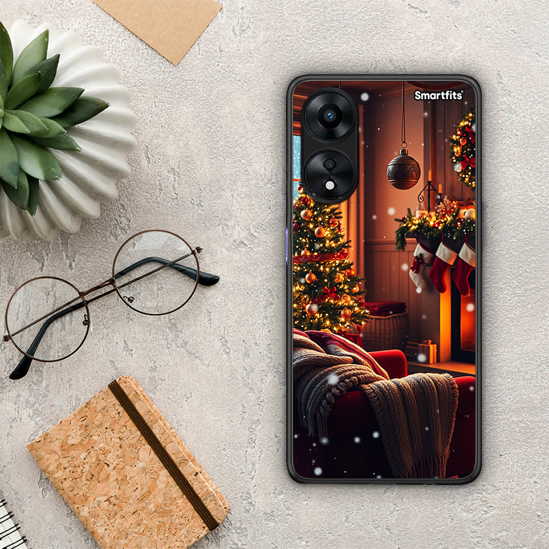 Θήκη Oppo A78 Home For Christmas από τη Smartfits με σχέδιο στο πίσω μέρος και μαύρο περίβλημα | Oppo A78 Home For Christmas Case with Colorful Back and Black Bezels