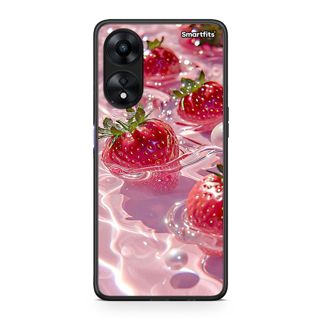 Θήκη Oppo A78 Juicy Strawberries από τη Smartfits με σχέδιο στο πίσω μέρος και μαύρο περίβλημα | Oppo A78 Juicy Strawberries Case with Colorful Back and Black Bezels