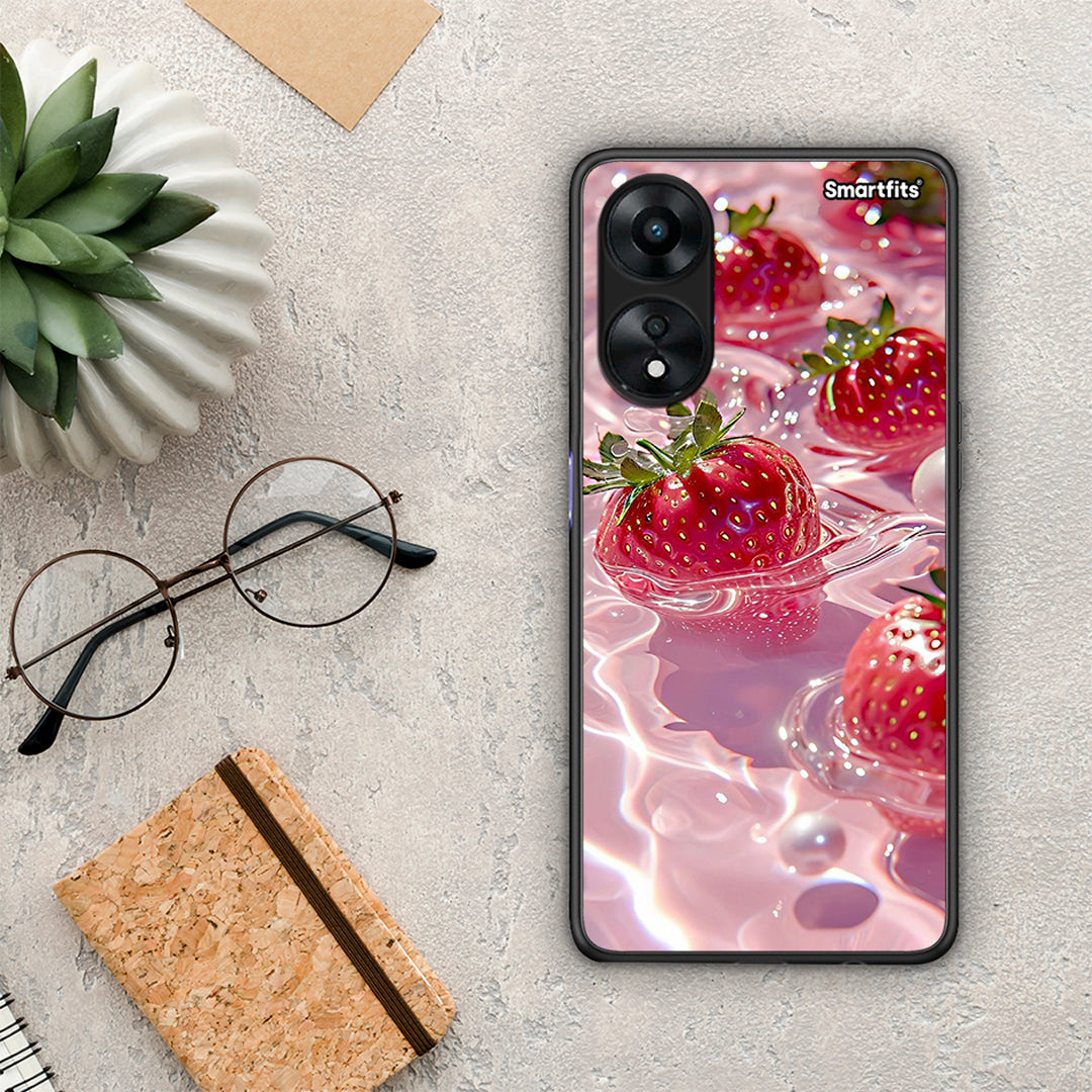 Θήκη Oppo A78 Juicy Strawberries από τη Smartfits με σχέδιο στο πίσω μέρος και μαύρο περίβλημα | Oppo A78 Juicy Strawberries Case with Colorful Back and Black Bezels