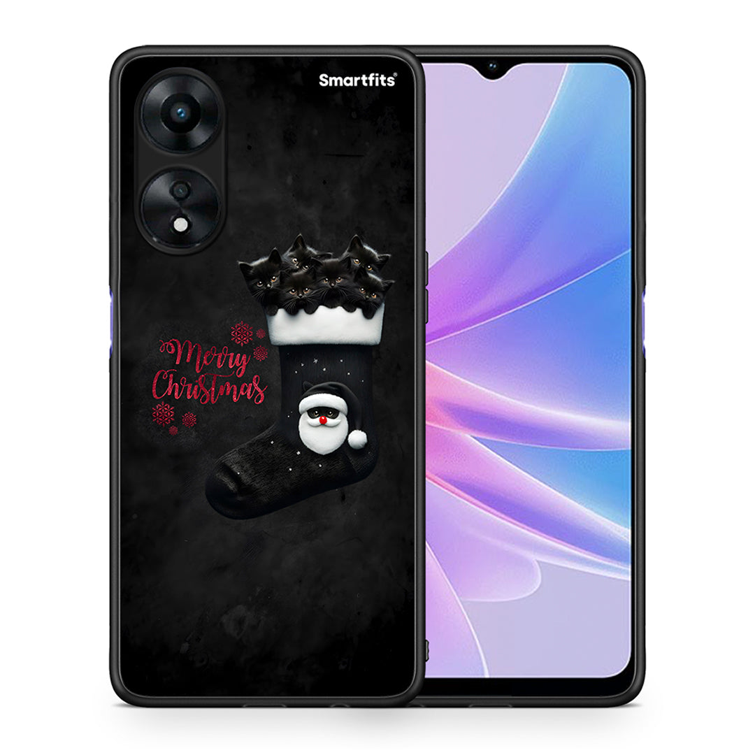 Θήκη Oppo A78 Merry Cat Christmas από τη Smartfits με σχέδιο στο πίσω μέρος και μαύρο περίβλημα | Oppo A78 Merry Cat Christmas Case with Colorful Back and Black Bezels