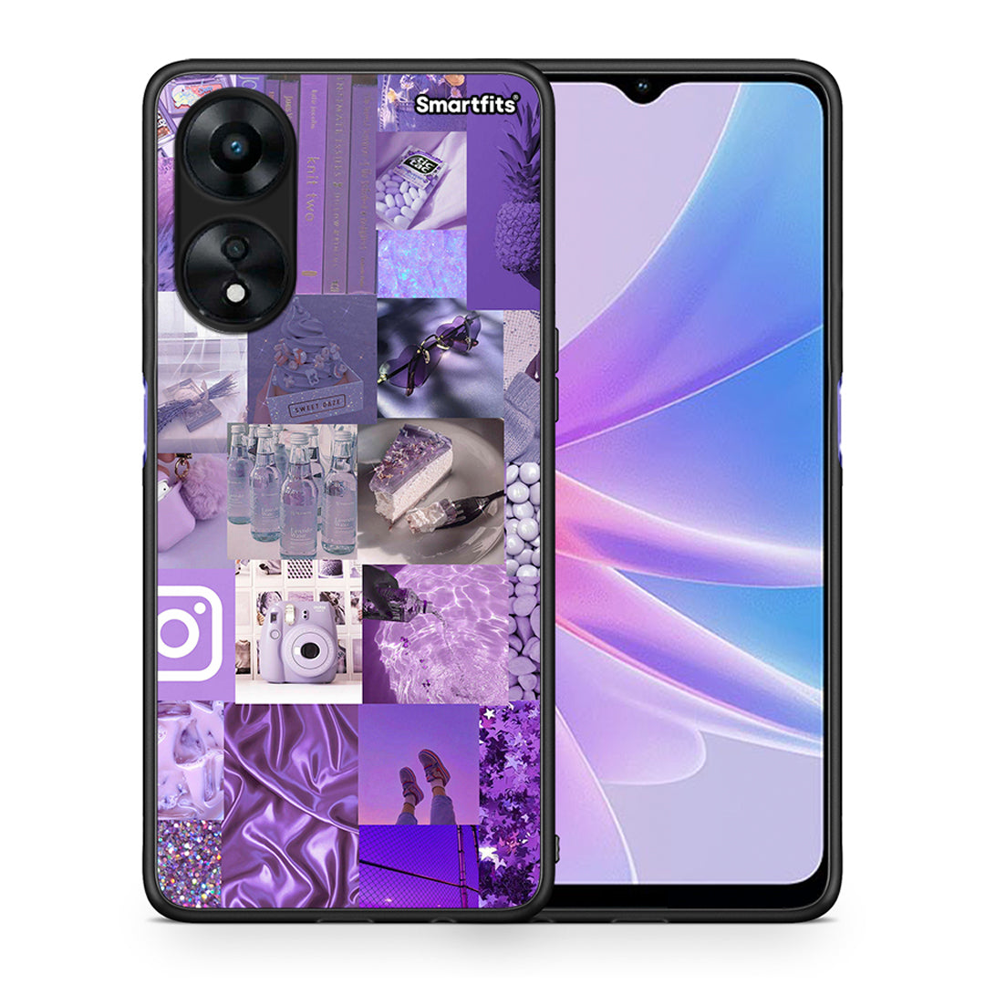 Θήκη Oppo A78 Purple Aesthetic Collage από τη Smartfits με σχέδιο στο πίσω μέρος και μαύρο περίβλημα | Oppo A78 Purple Aesthetic Collage Case with Colorful Back and Black Bezels