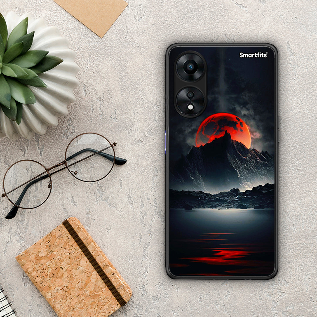 Θήκη Oppo A78 Red Full Moon από τη Smartfits με σχέδιο στο πίσω μέρος και μαύρο περίβλημα | Oppo A78 Red Full Moon Case with Colorful Back and Black Bezels