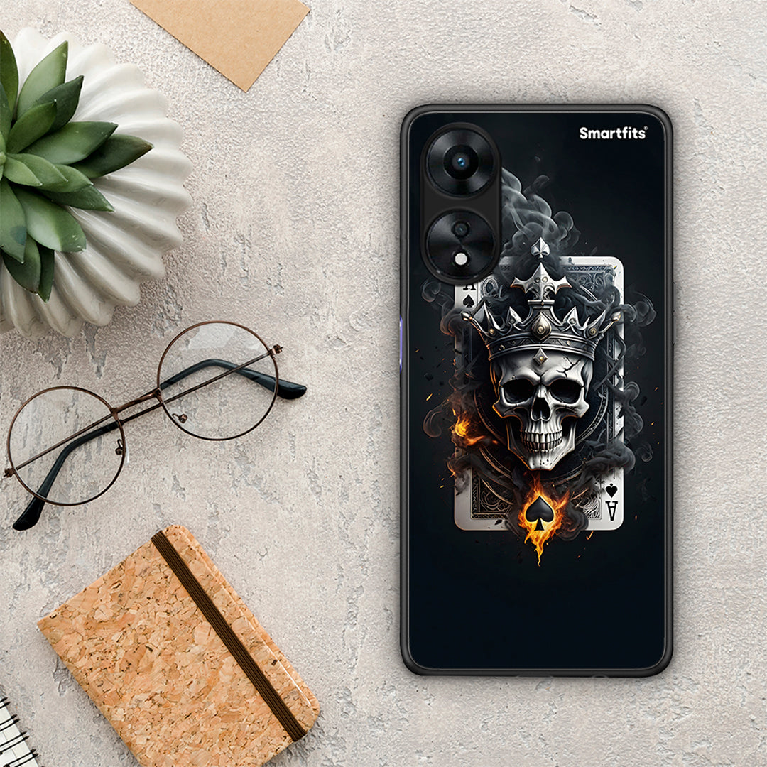 Θήκη Oppo A78 Skull King Ace από τη Smartfits με σχέδιο στο πίσω μέρος και μαύρο περίβλημα | Oppo A78 Skull King Ace Case with Colorful Back and Black Bezels