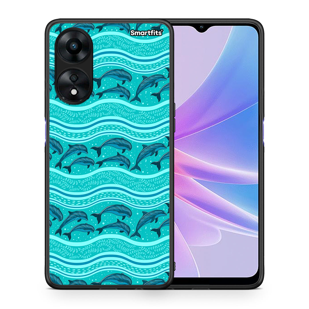 Θήκη Oppo A78 Swimming Dolphins από τη Smartfits με σχέδιο στο πίσω μέρος και μαύρο περίβλημα | Oppo A78 Swimming Dolphins Case with Colorful Back and Black Bezels