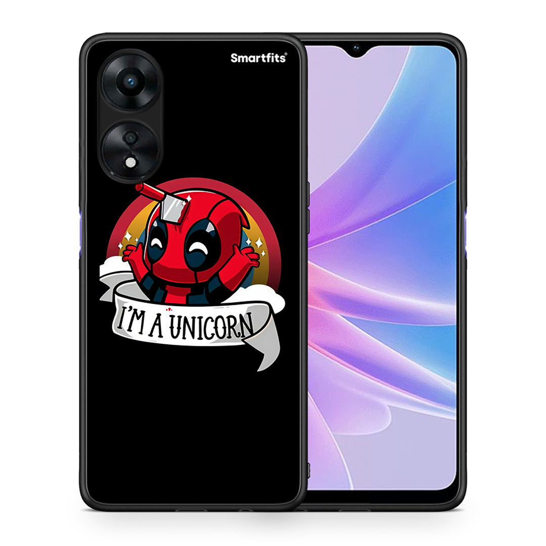 Θήκη Oppo A78 Unicorn Deadpool από τη Smartfits με σχέδιο στο πίσω μέρος και μαύρο περίβλημα | Oppo A78 Unicorn Deadpool Case with Colorful Back and Black Bezels