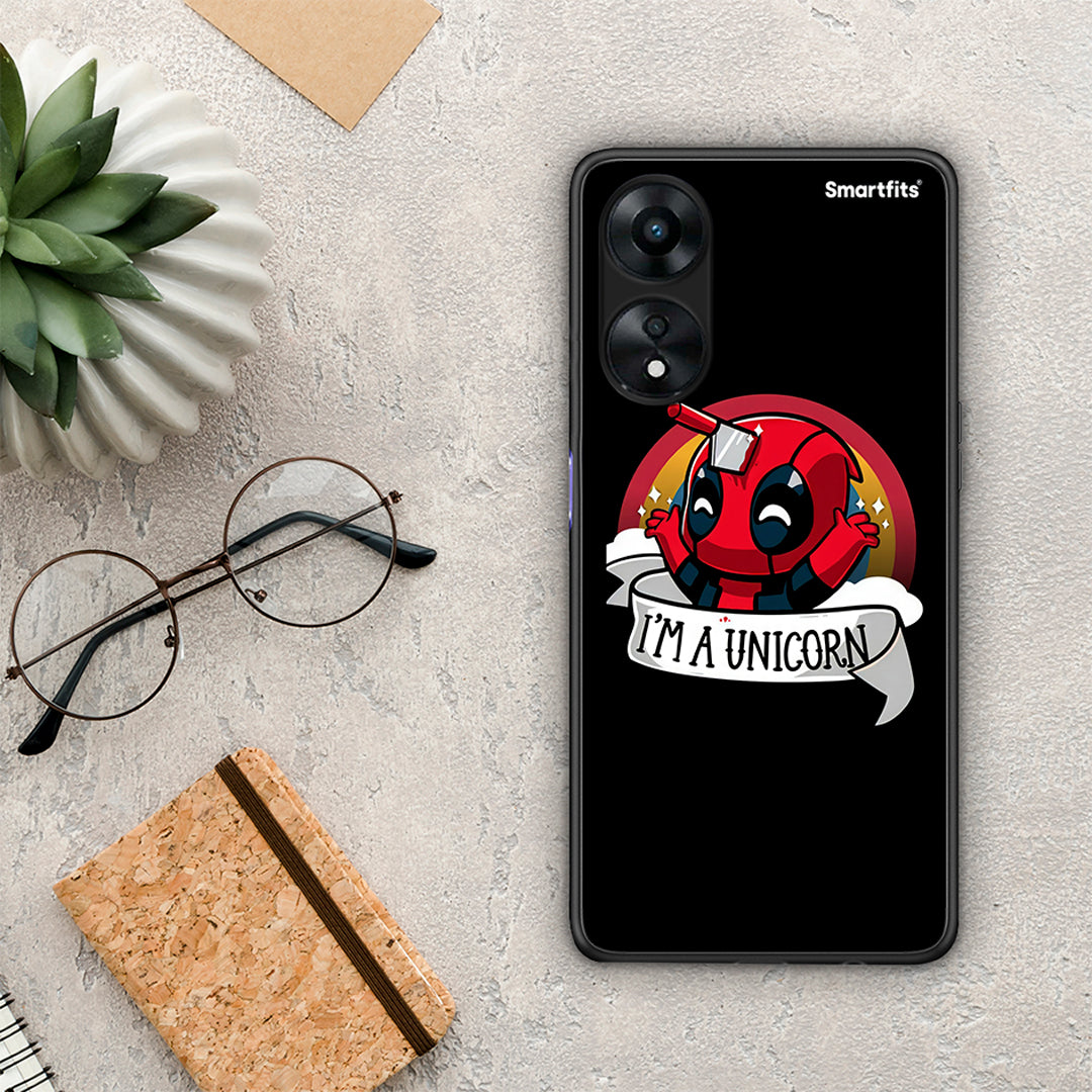 Θήκη Oppo A78 Unicorn Deadpool από τη Smartfits με σχέδιο στο πίσω μέρος και μαύρο περίβλημα | Oppo A78 Unicorn Deadpool Case with Colorful Back and Black Bezels