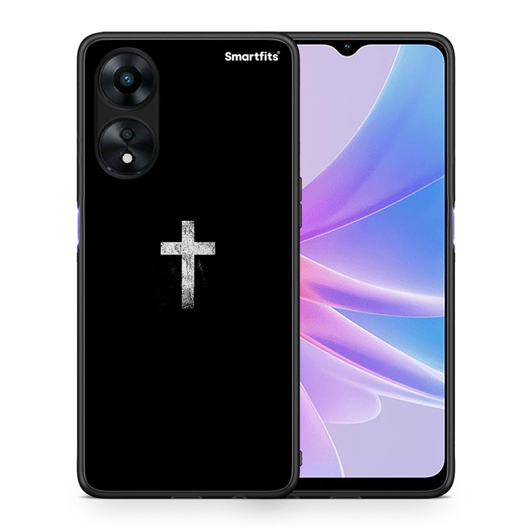 Θήκη Oppo A78 White Cross από τη Smartfits με σχέδιο στο πίσω μέρος και μαύρο περίβλημα | Oppo A78 White Cross Case with Colorful Back and Black Bezels