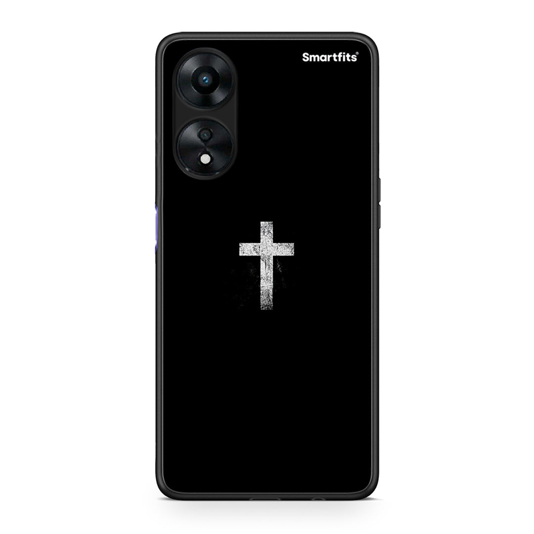 Θήκη Oppo A78 White Cross από τη Smartfits με σχέδιο στο πίσω μέρος και μαύρο περίβλημα | Oppo A78 White Cross Case with Colorful Back and Black Bezels