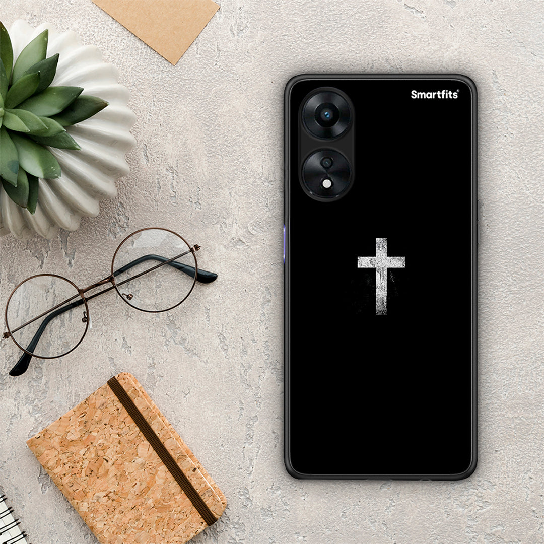 Θήκη Oppo A78 White Cross από τη Smartfits με σχέδιο στο πίσω μέρος και μαύρο περίβλημα | Oppo A78 White Cross Case with Colorful Back and Black Bezels