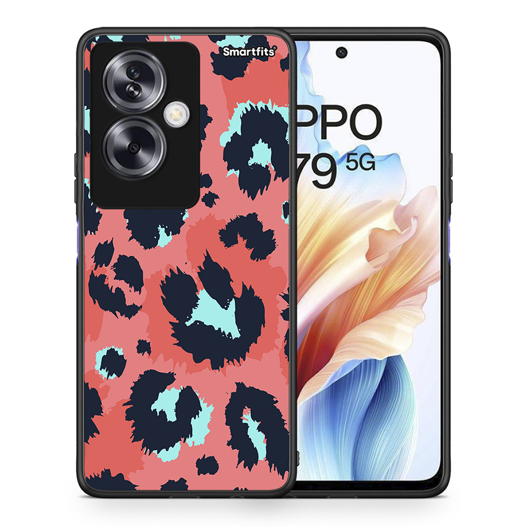 Θήκη Oppo A79 / A2 Pink Leopard Animal από τη Smartfits με σχέδιο στο πίσω μέρος και μαύρο περίβλημα | Oppo A79 / A2 Pink Leopard Animal case with colorful back and black bezels
