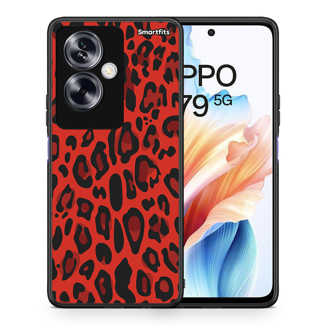 Θήκη Oppo A79 / A2 Red Leopard Animal από τη Smartfits με σχέδιο στο πίσω μέρος και μαύρο περίβλημα | Oppo A79 / A2 Red Leopard Animal case with colorful back and black bezels