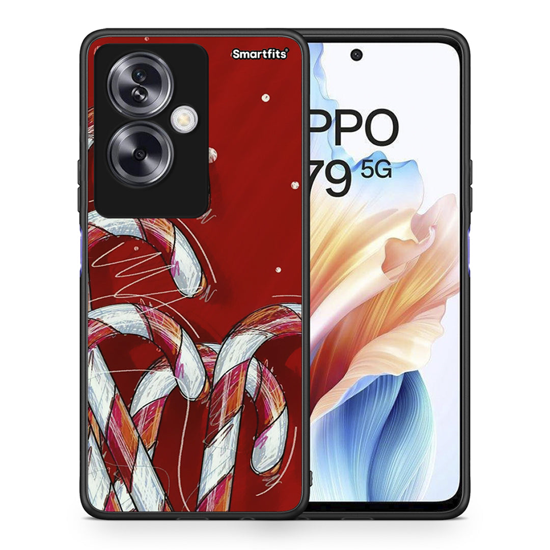 Θήκη Oppo A79 / A2 Candy Cane από τη Smartfits με σχέδιο στο πίσω μέρος και μαύρο περίβλημα | Oppo A79 / A2 Candy Cane case with colorful back and black bezels