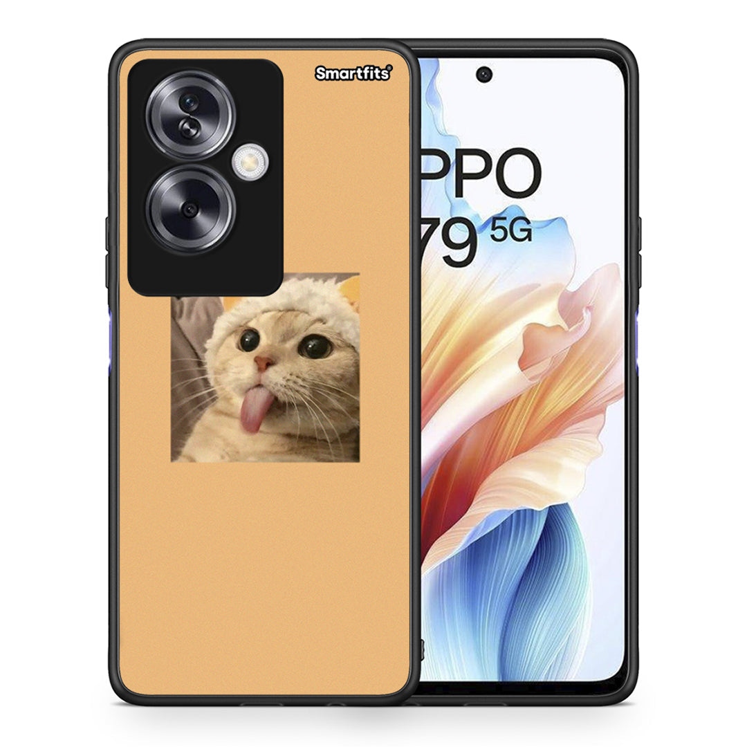 Θήκη Oppo A79 / A2 Cat Tongue από τη Smartfits με σχέδιο στο πίσω μέρος και μαύρο περίβλημα | Oppo A79 / A2 Cat Tongue case with colorful back and black bezels