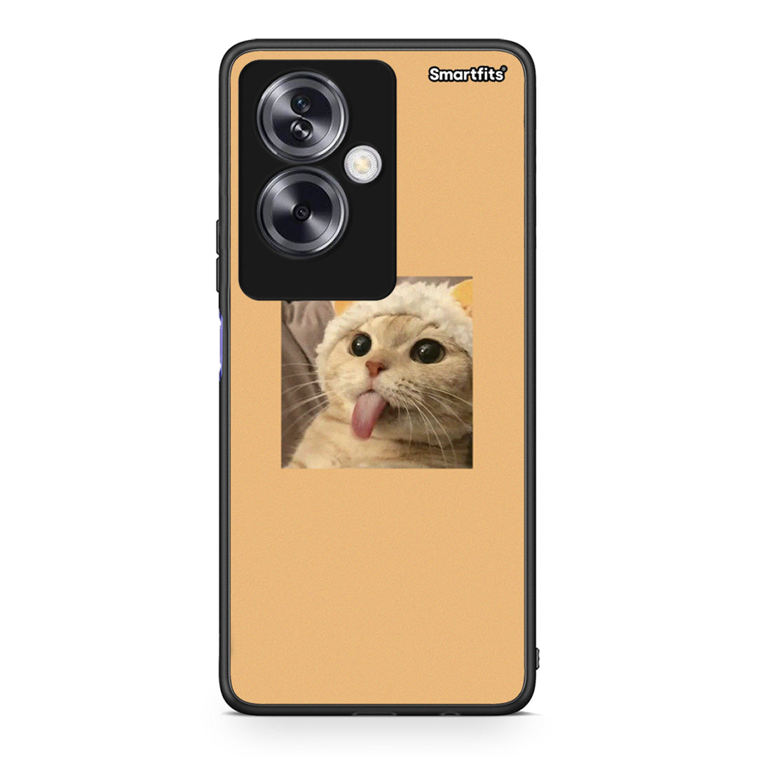 Oppo A79 / A2 Cat Tongue θήκη από τη Smartfits με σχέδιο στο πίσω μέρος και μαύρο περίβλημα | Smartphone case with colorful back and black bezels by Smartfits