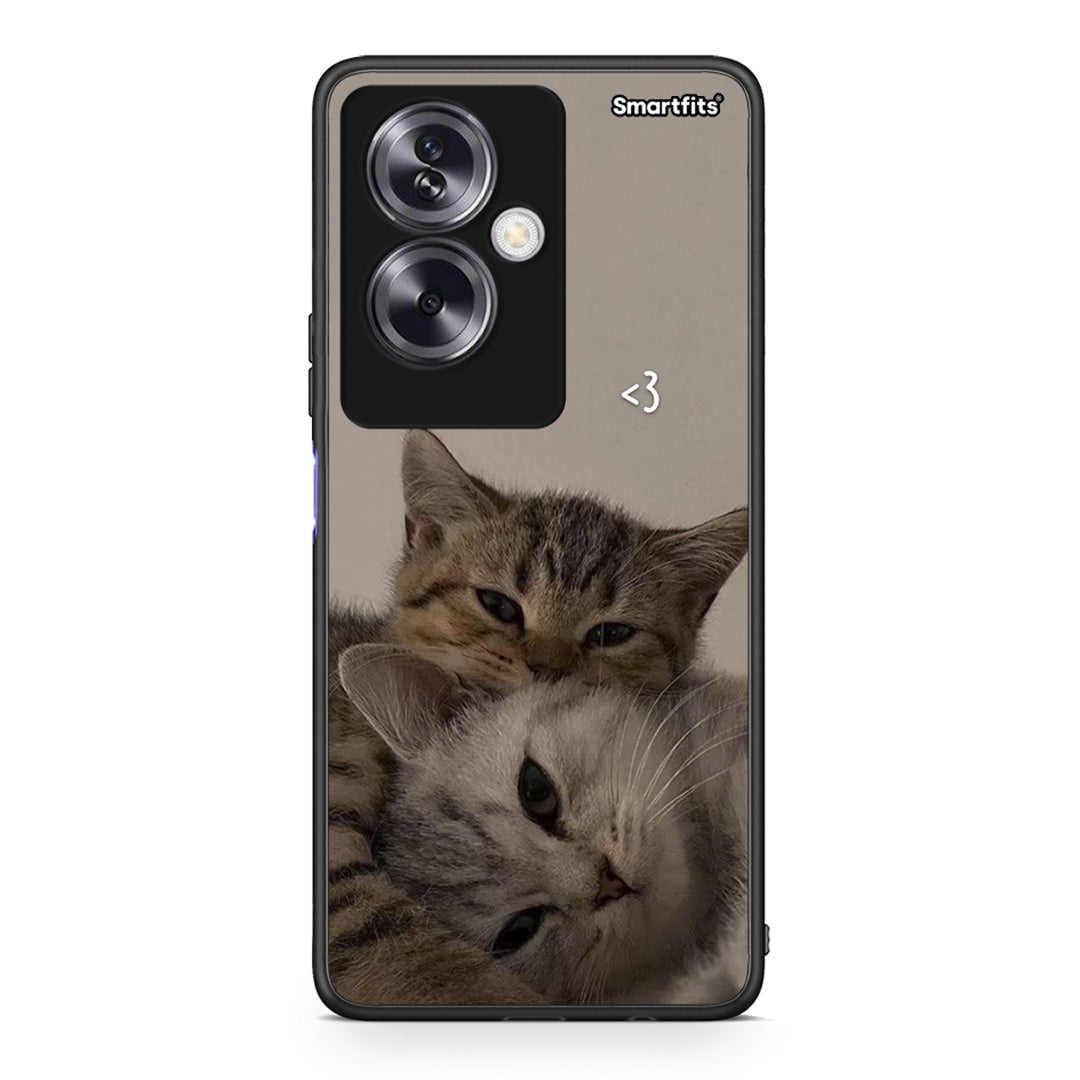 Oppo A79 / A2 Cats In Love Θήκη από τη Smartfits με σχέδιο στο πίσω μέρος και μαύρο περίβλημα | Smartphone case with colorful back and black bezels by Smartfits
