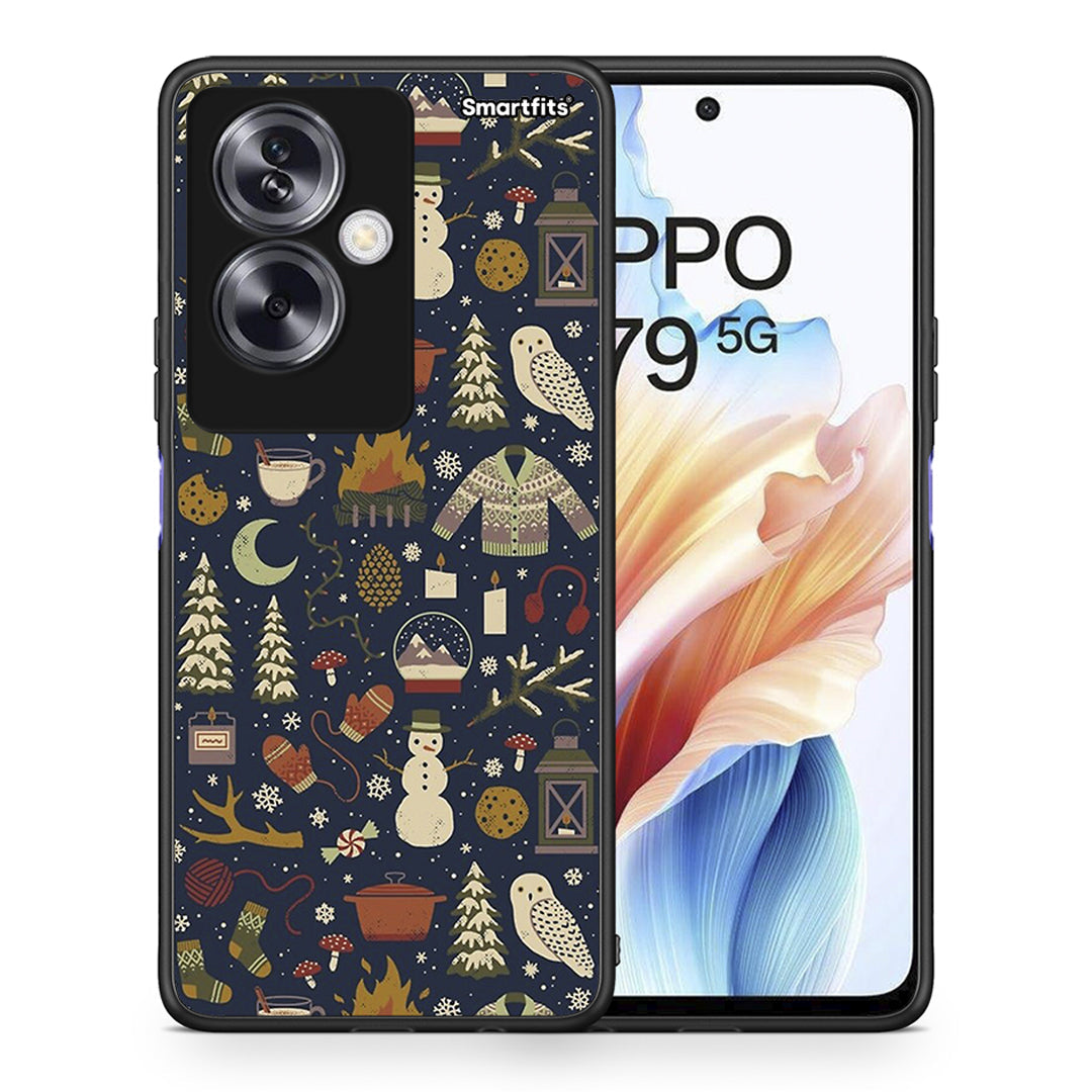 Θήκη Oppo A79 / A2 Christmas Elements από τη Smartfits με σχέδιο στο πίσω μέρος και μαύρο περίβλημα | Oppo A79 / A2 Christmas Elements case with colorful back and black bezels