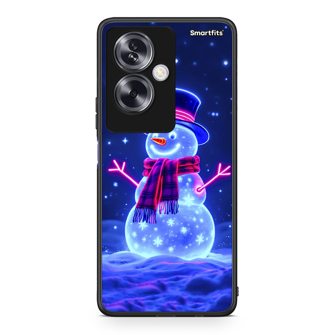 Oppo A79 / A2 Christmas Neon Snowman θήκη από τη Smartfits με σχέδιο στο πίσω μέρος και μαύρο περίβλημα | Smartphone case with colorful back and black bezels by Smartfits