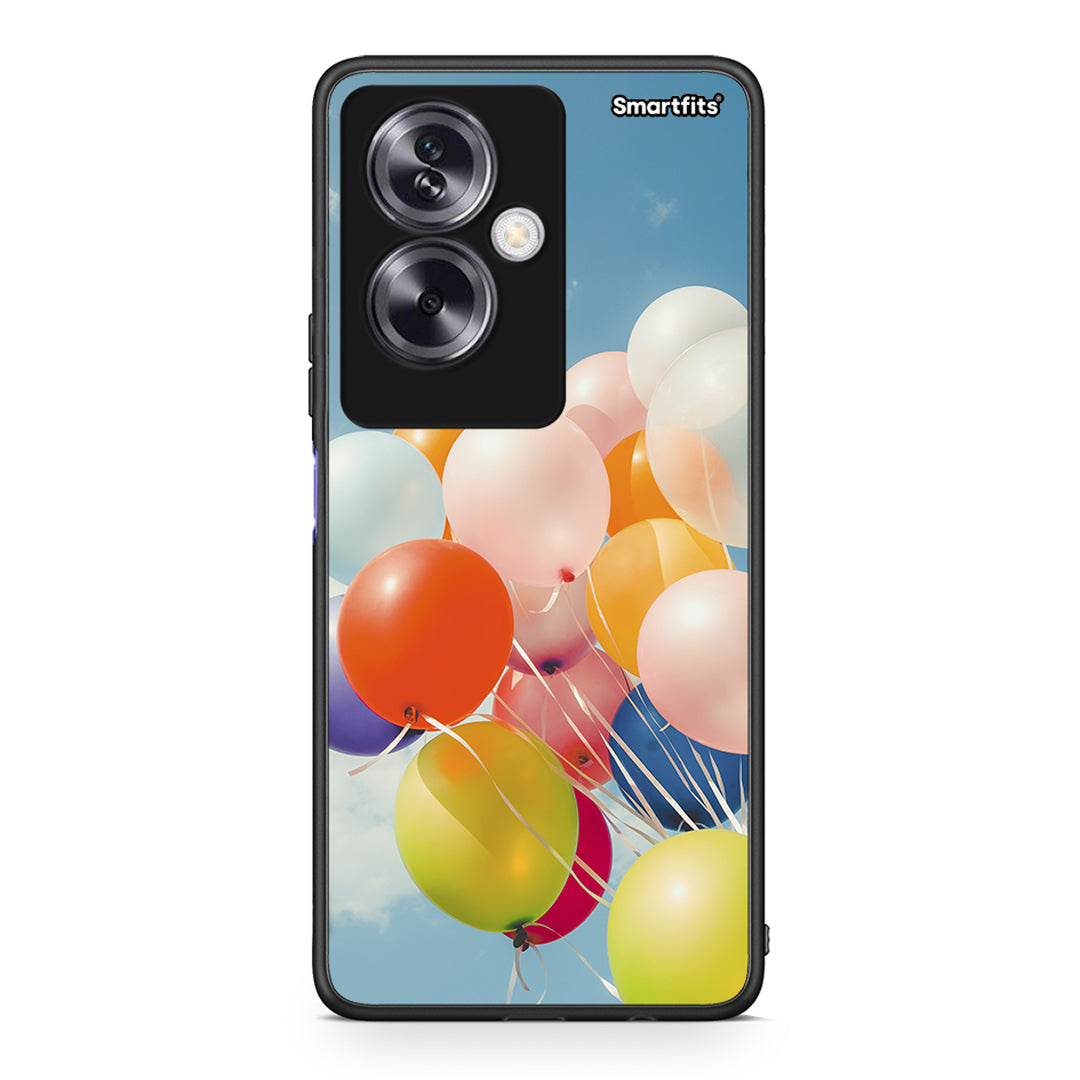 Oppo A79 / A2 Colorful Balloons θήκη από τη Smartfits με σχέδιο στο πίσω μέρος και μαύρο περίβλημα | Smartphone case with colorful back and black bezels by Smartfits
