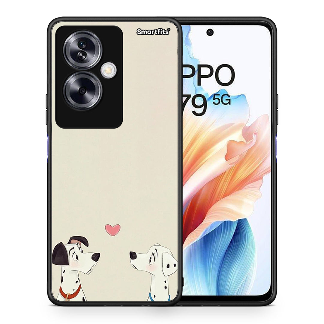 Θήκη Oppo A79 / A2 Dalmatians Love από τη Smartfits με σχέδιο στο πίσω μέρος και μαύρο περίβλημα | Oppo A79 / A2 Dalmatians Love case with colorful back and black bezels