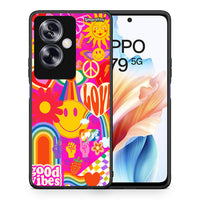 Thumbnail for Θήκη Oppo A79 / A2 Hippie Love από τη Smartfits με σχέδιο στο πίσω μέρος και μαύρο περίβλημα | Oppo A79 / A2 Hippie Love case with colorful back and black bezels