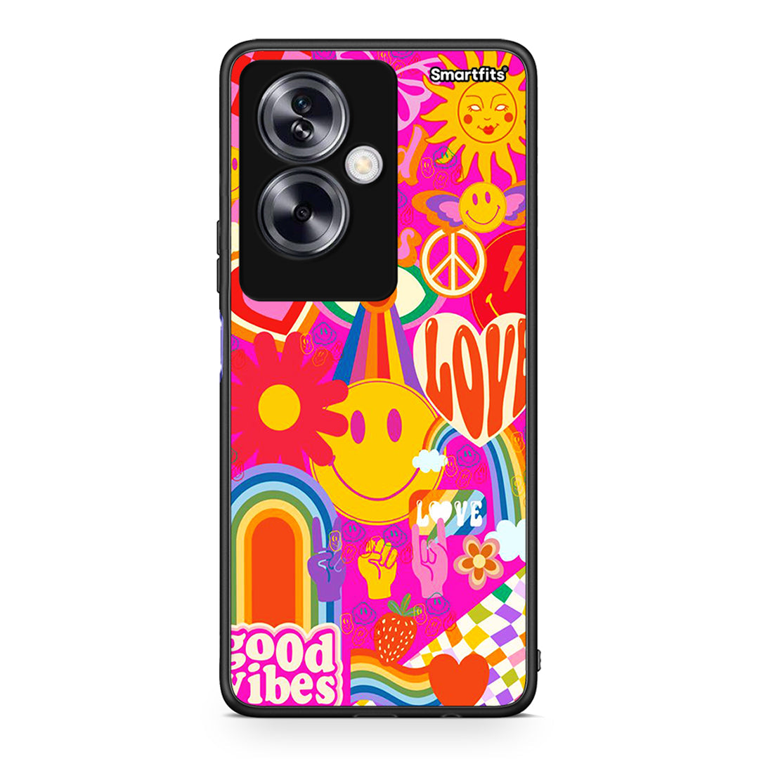 Oppo A79 / A2 Hippie Love θήκη από τη Smartfits με σχέδιο στο πίσω μέρος και μαύρο περίβλημα | Smartphone case with colorful back and black bezels by Smartfits