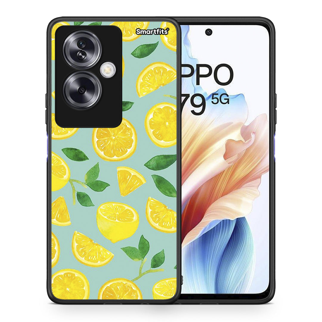Θήκη Oppo A79 / A2 Lemons από τη Smartfits με σχέδιο στο πίσω μέρος και μαύρο περίβλημα | Oppo A79 / A2 Lemons case with colorful back and black bezels