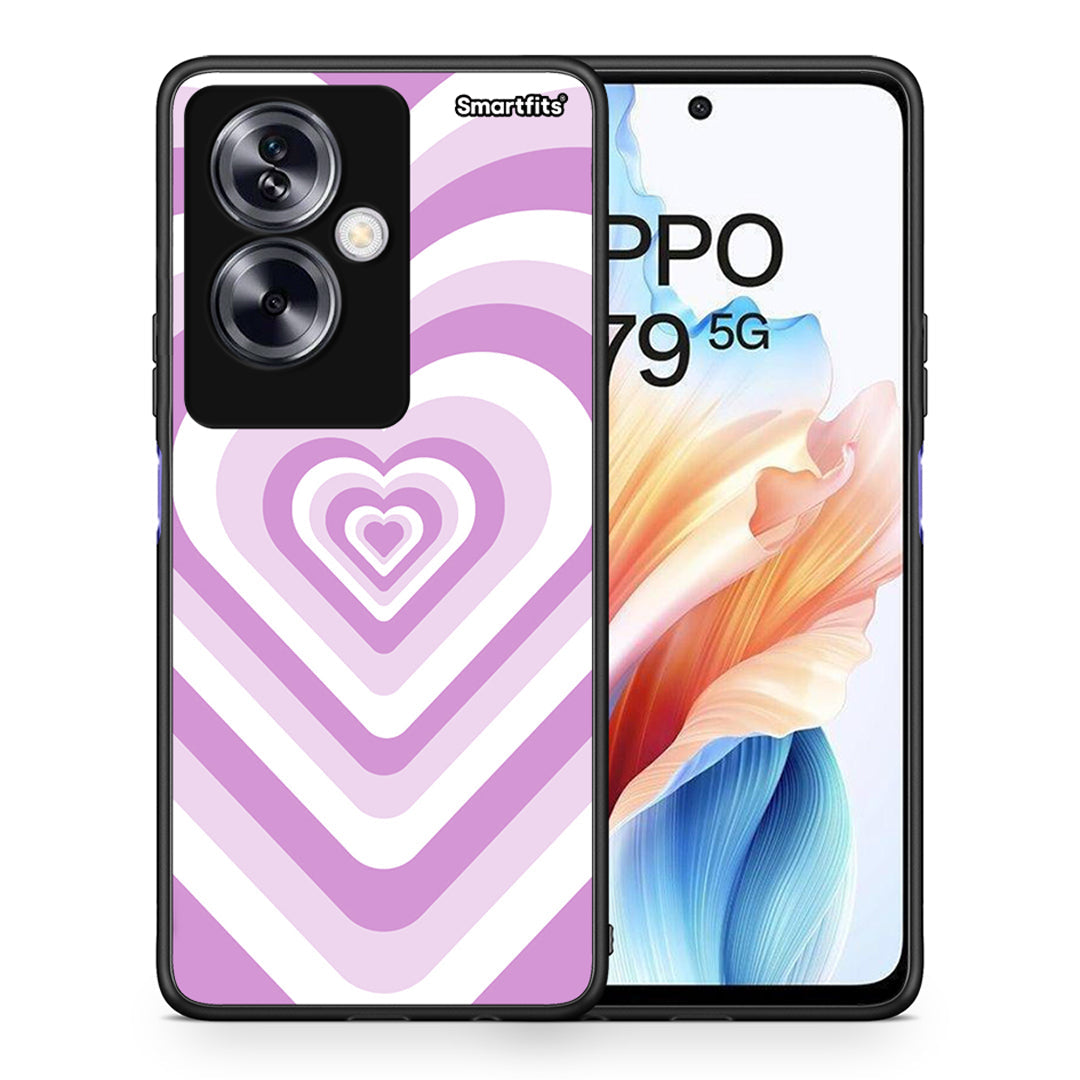 Θήκη Oppo A79 / A2 Lilac Hearts από τη Smartfits με σχέδιο στο πίσω μέρος και μαύρο περίβλημα | Oppo A79 / A2 Lilac Hearts case with colorful back and black bezels