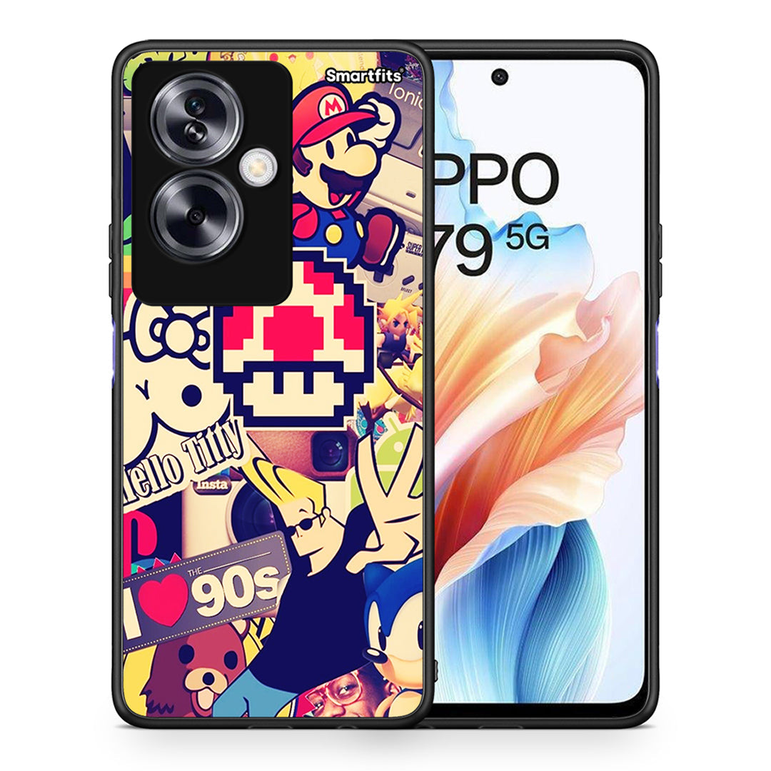 Θήκη Oppo A79 / A2 Love The 90s από τη Smartfits με σχέδιο στο πίσω μέρος και μαύρο περίβλημα | Oppo A79 / A2 Love The 90s case with colorful back and black bezels